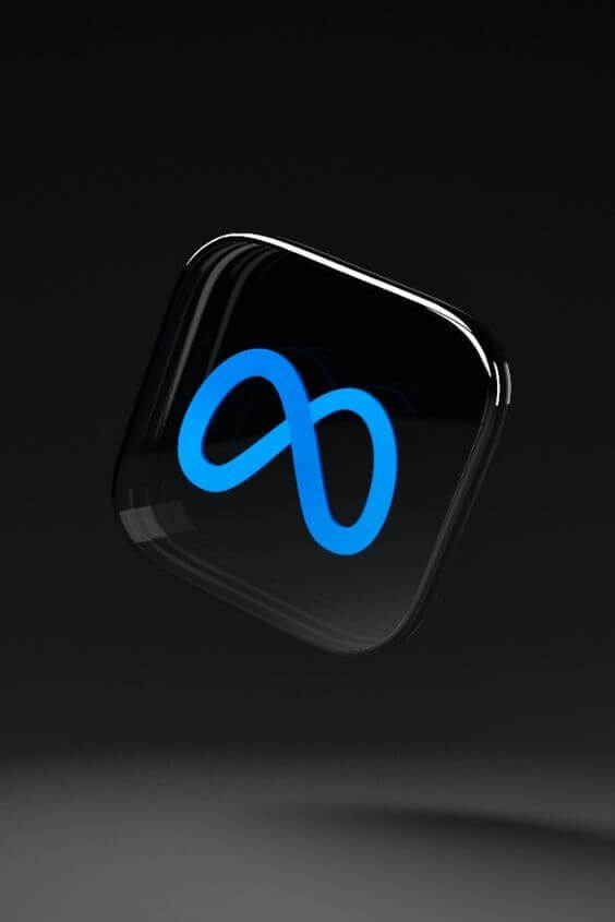 Meta icon in a square shaped thing floating with black background